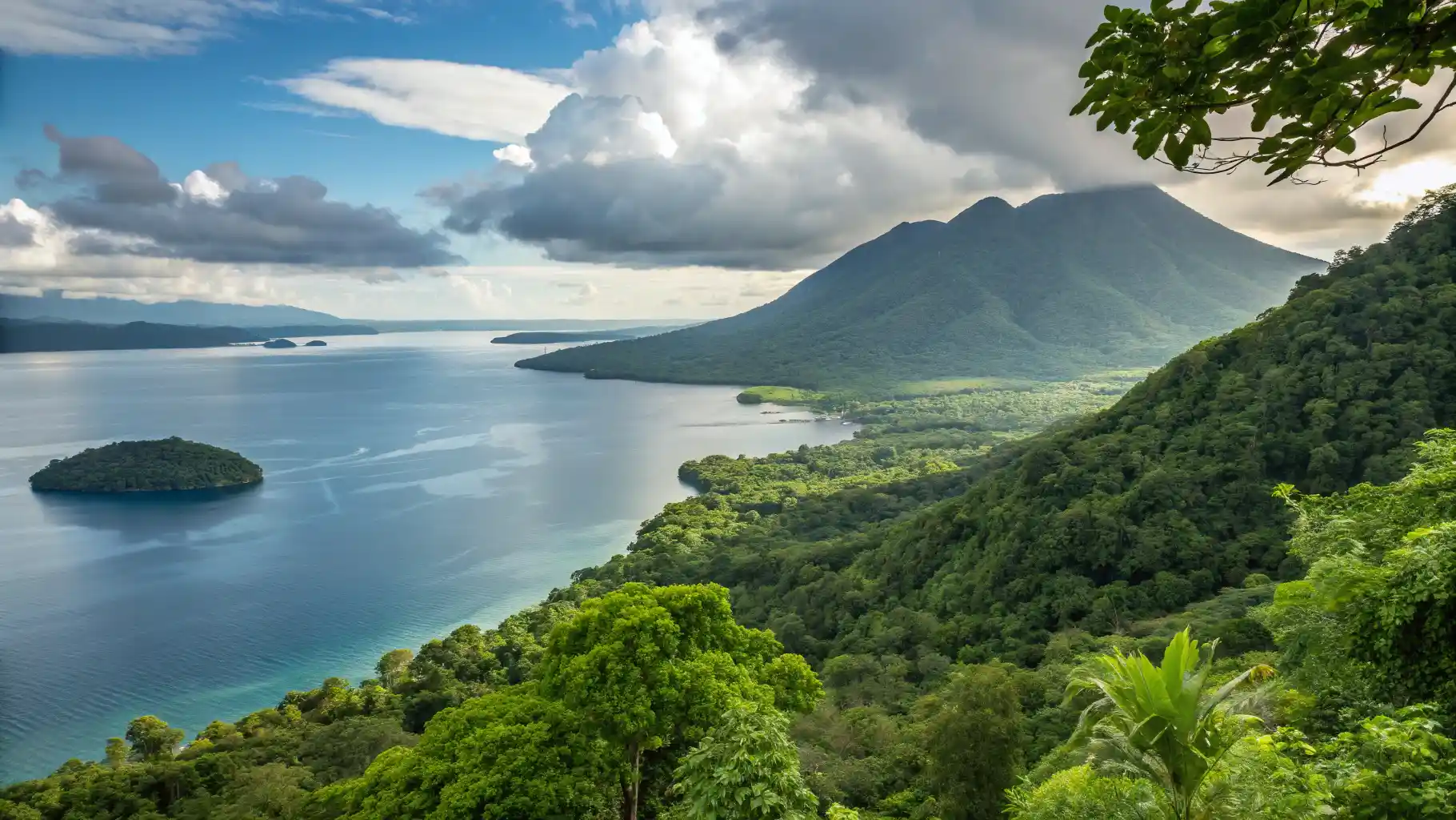 The volcanic Banda Islands rising from the sea