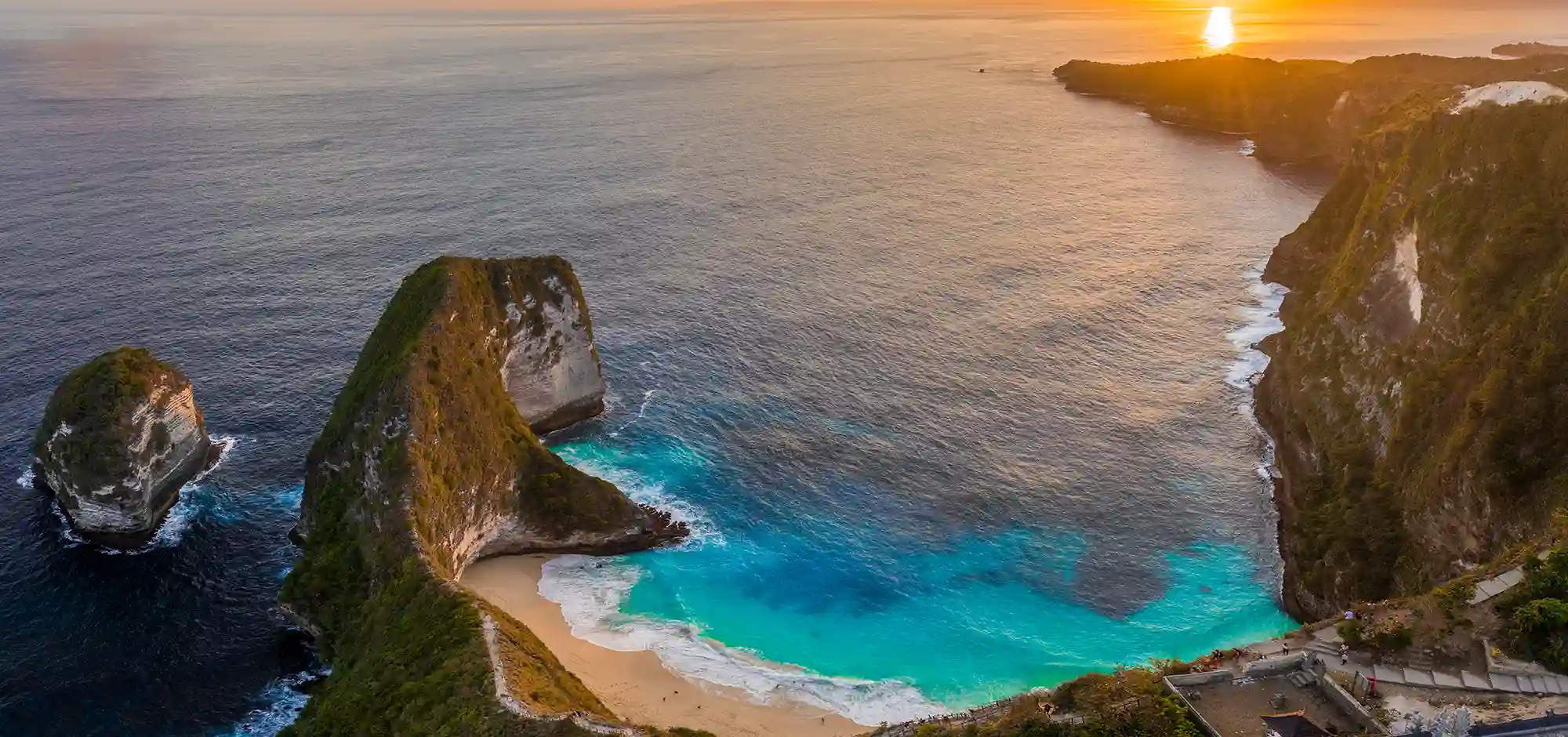 The Kelingking cliffs on Nusa Penida seen from the water