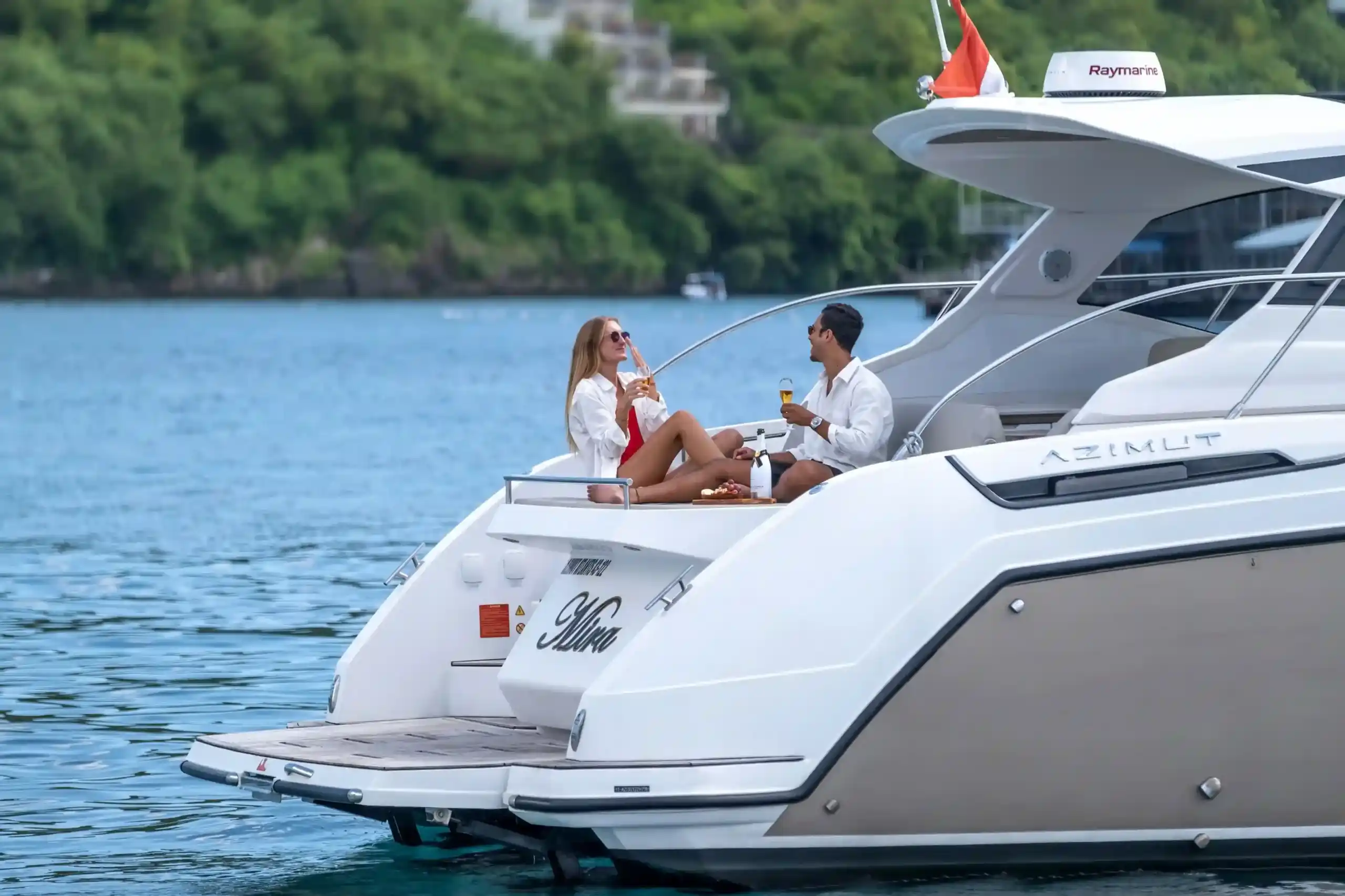 A motor yacht under way in open water
