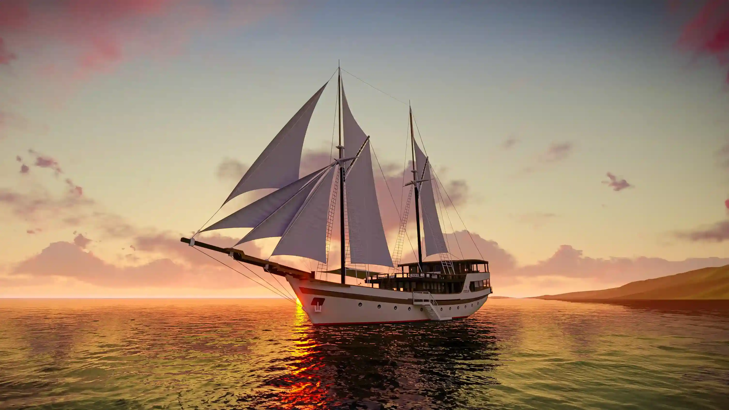 A phinisi sailing yacht in open water