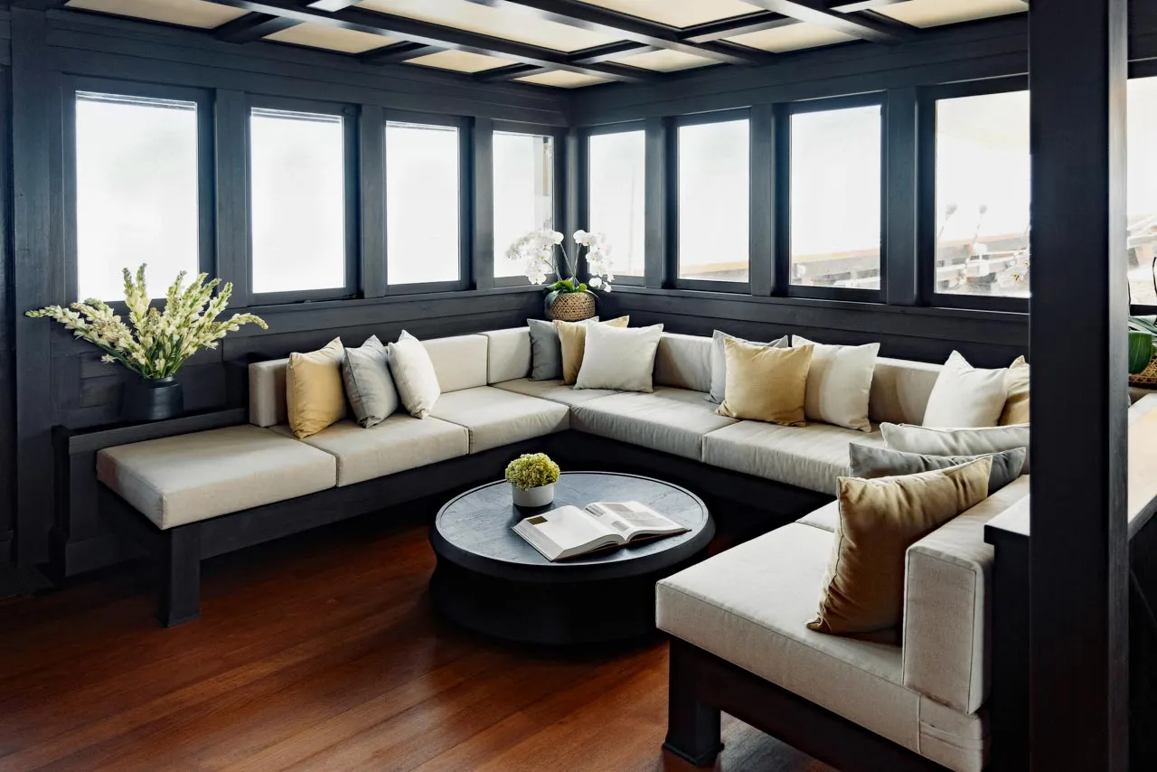 The saloon of a luxury yacht
